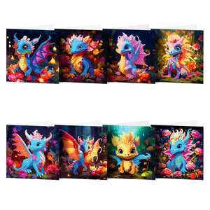 8PCS Special Shape Diamond Handmade Card Diamond Painting Card (Dragon #1)