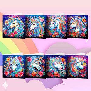 8PCS Special Shape Diamond Handmade Card Diamond Painting Card (Unicorn #2)