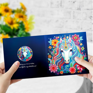 8PCS Special Shape Diamond Handmade Card Diamond Painting Card (Unicorn #2)