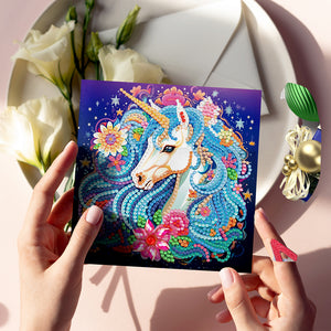 8PCS Special Shape Diamond Handmade Card Diamond Painting Card (Unicorn #2)