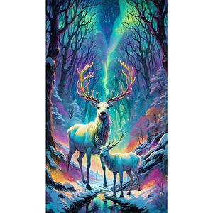 Christmas Aurora Elk 40*70CM (canvas) Full Square Drill Diamond Painting