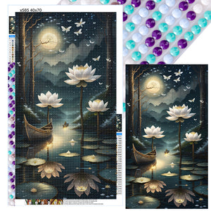 Lotus Shadow Under The Moon 40*70CM (canvas) Full Round Drill Diamond Painting