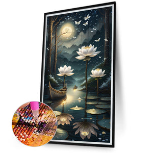 Lotus Shadow Under The Moon 40*70CM (canvas) Full Round Drill Diamond Painting