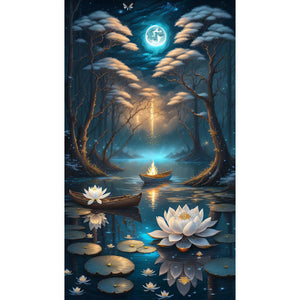 Lotus Shadow Under The Moon 40*70CM (canvas) Full Round Drill Diamond Painting
