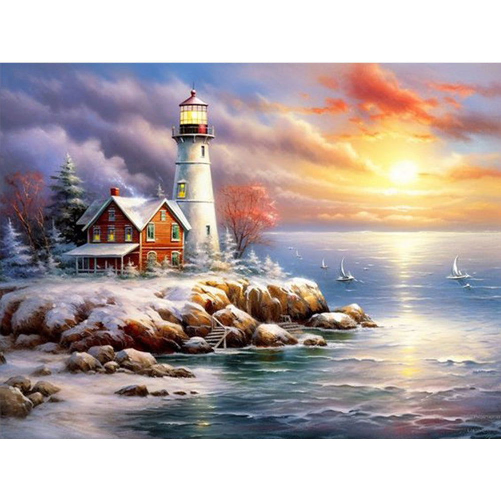 Seaside Lighthouse 40*30CM (canvas) Full Round Drill Diamond Painting