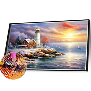 Seaside Lighthouse 40*30CM (canvas) Full Round Drill Diamond Painting