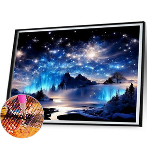 Starry Night Mountains And Rivers 50*40CM (canvas) Full Round Drill Diamond Painting