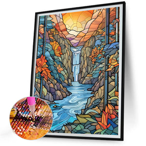 Mountain Spring Waterfall 30*40CM (canvas) Full Round Drill Diamond Painting