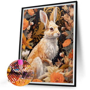 Rabbit In Flowers 40*50CM (canvas) Full Round Drill Diamond Painting