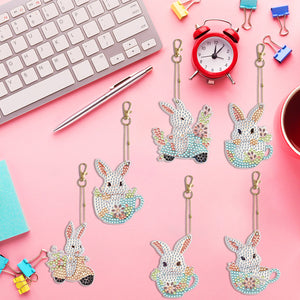 6PCS Double Sided Special Shape Diamond Painting Keychain (Cute Bunny)