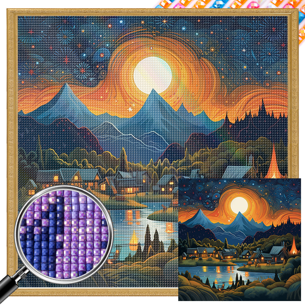 Night View Village 30*30CM (canvas) Full Square AB Drill Diamond Painting