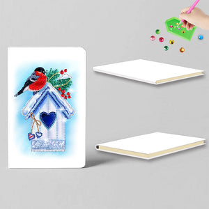 50 Pages A5 Special Shaped Diamond Painting Diary Book (Snow Day Bird House)