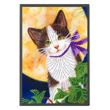 Load image into Gallery viewer, 50 Pages A5 Special Shaped Diamond Painting Diary Book (Cat Under the Moon)
