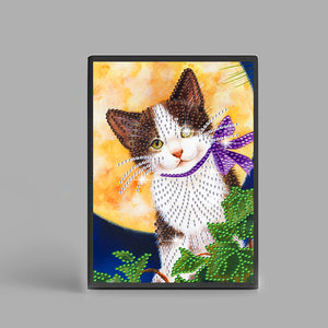 50 Pages A5 Special Shaped Diamond Painting Diary Book (Cat Under the Moon)