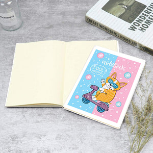 50 Pages A5 Special Shaped Diamond Painting Diary Book (Corgi on Motorbike)