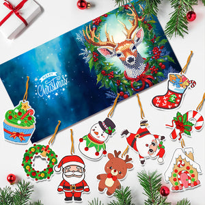 8PCS Elk Special Shape Diamond Art Greeting Cards Santa Gift for Christmas (#2)