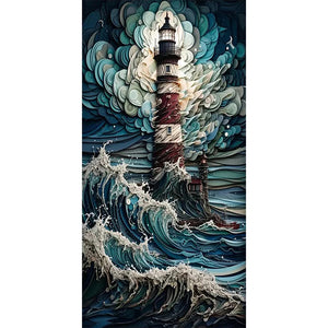 Lighthouse In Storm 40*80CM (canvas) Full Round Drill Diamond Painting