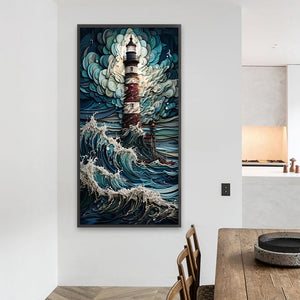 Lighthouse In Storm 40*80CM (canvas) Full Round Drill Diamond Painting