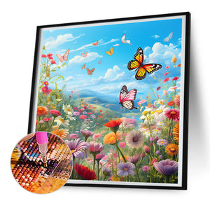 Garden Flowers Butterflies 30*30CM (canvas) Full Round Drill Diamond Painting