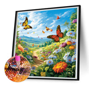 Garden Flowers Butterflies 30*30CM (canvas) Full Round Drill Diamond Painting