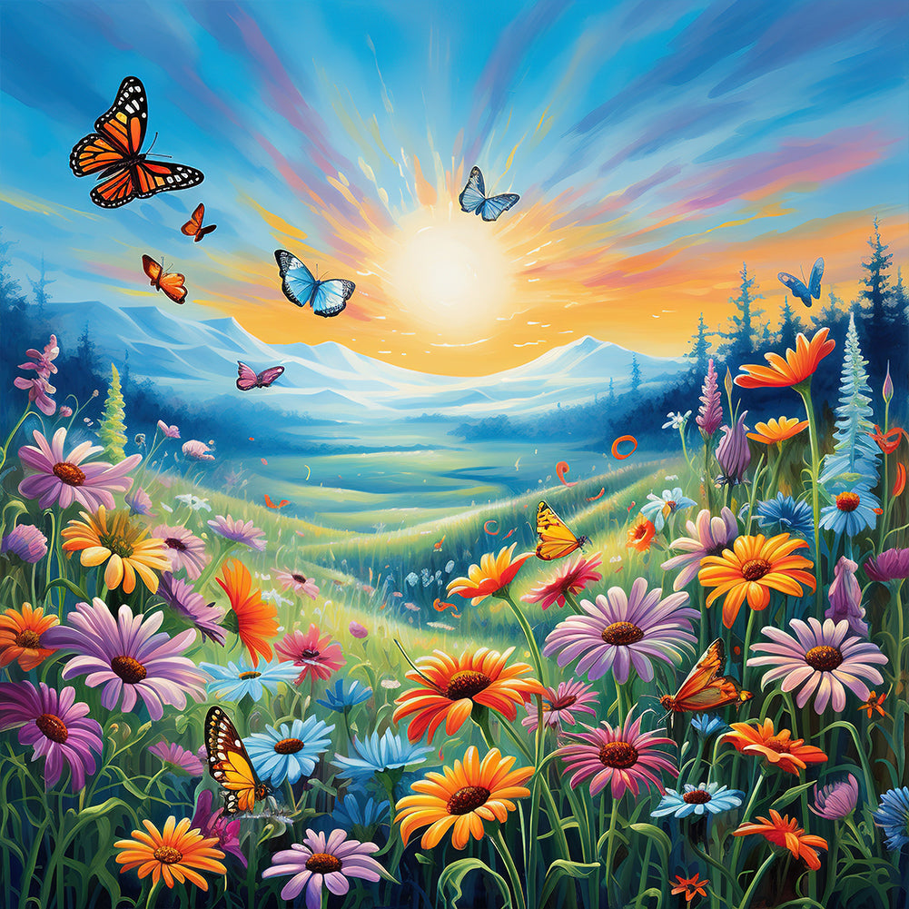 Garden Flowers Butterflies 30*30CM (canvas) Full Round Drill Diamond Painting