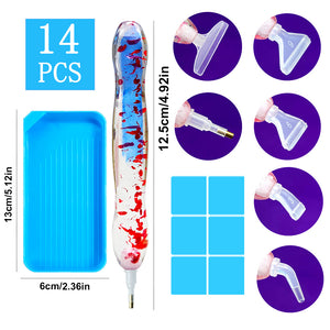 14PCS Resin Diamond Painting Pen Kit with Trays DIY Diamond Painting Tool (Blue)