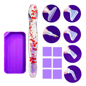 14PCS Resin Diamond Painting Pen with Trays DIY Diamond Painting Tool (Purple)