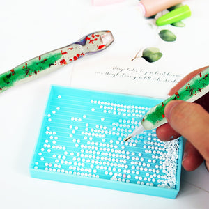 14PCS Resin Diamond Painting Pen Kit with Trays DIY Diamond Painting Tool(Green)