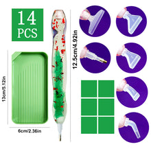 Load image into Gallery viewer, 14PCS Resin Diamond Painting Pen Kit with Trays DIY Diamond Painting Tool(Green)
