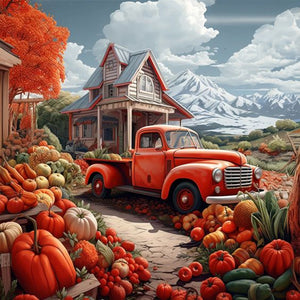 Vintage Car Pumpkin 30*30CM (canvas) Full Round Drill Diamond Painting