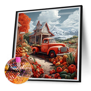 Vintage Car Pumpkin 30*30CM (canvas) Full Round Drill Diamond Painting