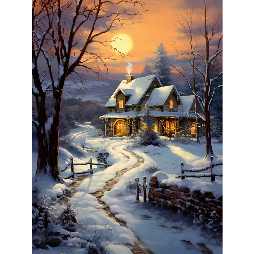 Winter Village 30*40CM (canvas) Full Round Drill Diamond Painting