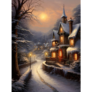 Winter Village 30*40CM (canvas) Full Round Drill Diamond Painting