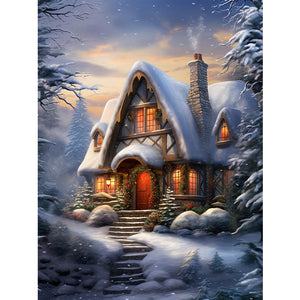 Winter Village 30*40CM (canvas) Full Round Drill Diamond Painting