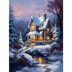 Winter Village 30*40CM (canvas) Full Round Drill Diamond Painting