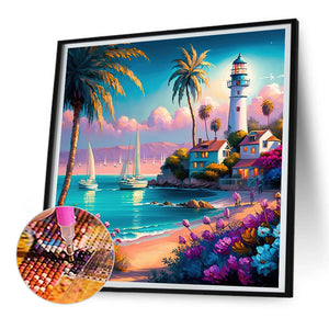 Beach Lighthouse 30*30CM (canvas) Full Round Drill Diamond Painting