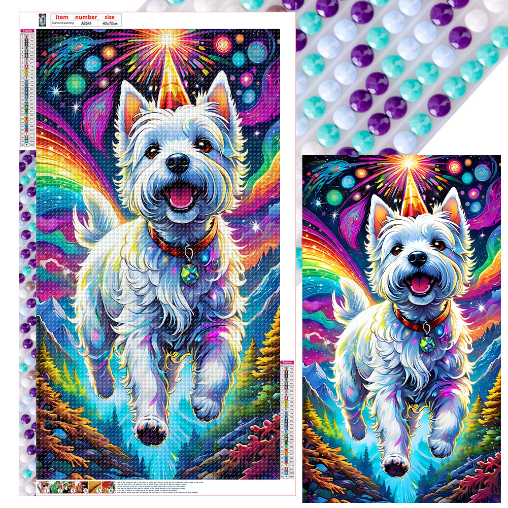 White Fur Running Under The Aurora 40*70CM (canvas) Full Round Drill Diamond Painting