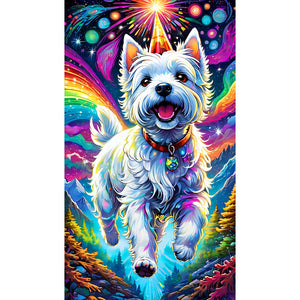 White Fur Running Under The Aurora 40*70CM (canvas) Full Round Drill Diamond Painting