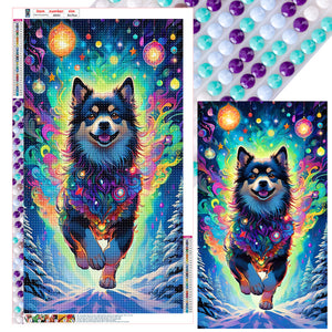 Dog Hanging Christmas Lights Under The Aurora 40*70CM (canvas) Full Round Drill Diamond Painting