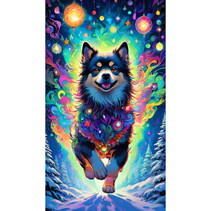 Dog Hanging Christmas Lights Under The Aurora 40*70CM (canvas) Full Round Drill Diamond Painting