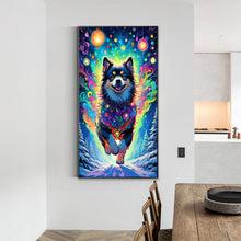 Load image into Gallery viewer, Dog Hanging Christmas Lights Under The Aurora 40*70CM (canvas) Full Round Drill Diamond Painting
