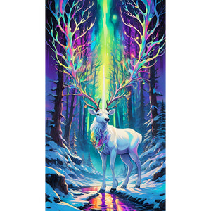 White Deer Under The Aurora 40*70CM (canvas) Full Round Drill Diamond Painting