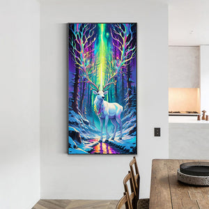 White Deer Under The Aurora 40*70CM (canvas) Full Round Drill Diamond Painting