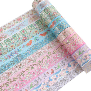 12 Rolls Color Tape Flower Washi Tape Set for DIY Crafts(Flower Hot Stamping 01)