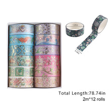 Load image into Gallery viewer, 12 Rolls Color Tape Flower Washi Tape Set for DIY Crafts(Flower Hot Stamping 01)
