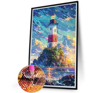 Island Lighthouse 40*60CM (canvas) Full Round Drill Diamond Painting