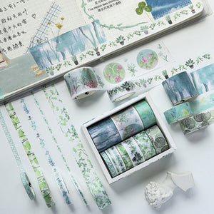 10 Rolls Adhesive Tape Washi Tape Set Color Tape (Full of Greenery 04)