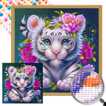 Load image into Gallery viewer, Flower And Little White Tiger 40*40CM (canvas) Full Round AB Drill Diamond Painting
