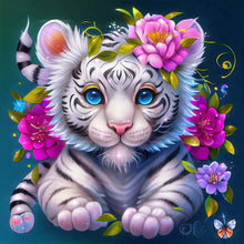 Load image into Gallery viewer, Flower And Little White Tiger 40*40CM (canvas) Full Round AB Drill Diamond Painting
