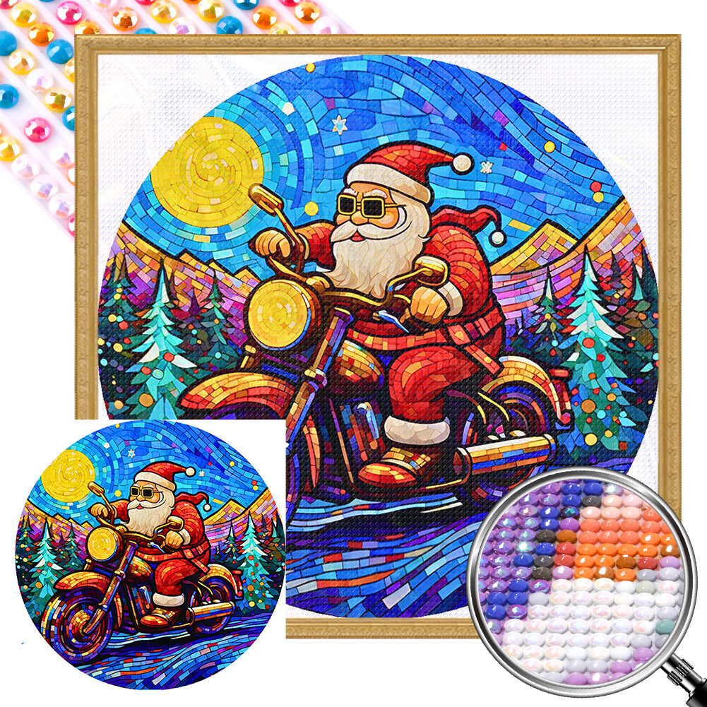 Santa Claus Riding A Motorcycle 40*40CM (canvas) Full Round AB Drill Diamond Painting